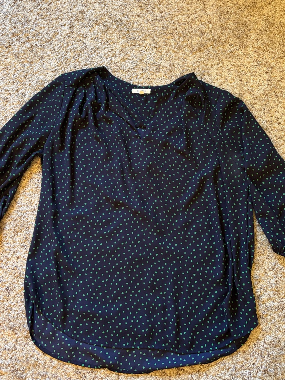Pleione Navy Blouse with Teal Dot Print